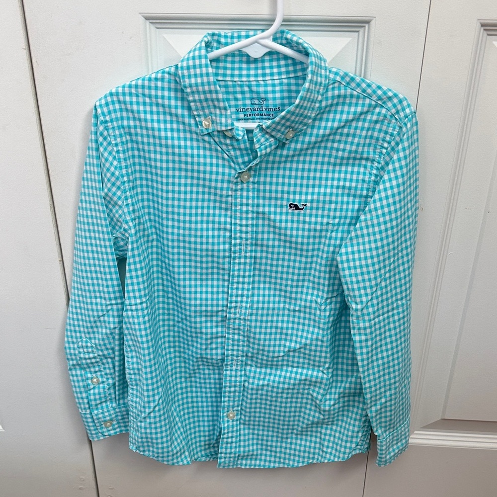 Vineyard Vines Aqua Gingham Button-Down Shirt